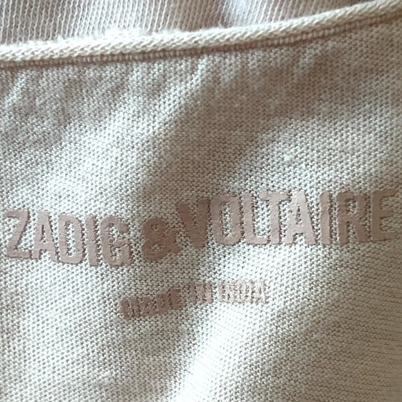 Zadig & Voltaire Pale Pink Skull Graphic Split Neck Short Sleeve T Shirt Women M - Picture 11 of 11